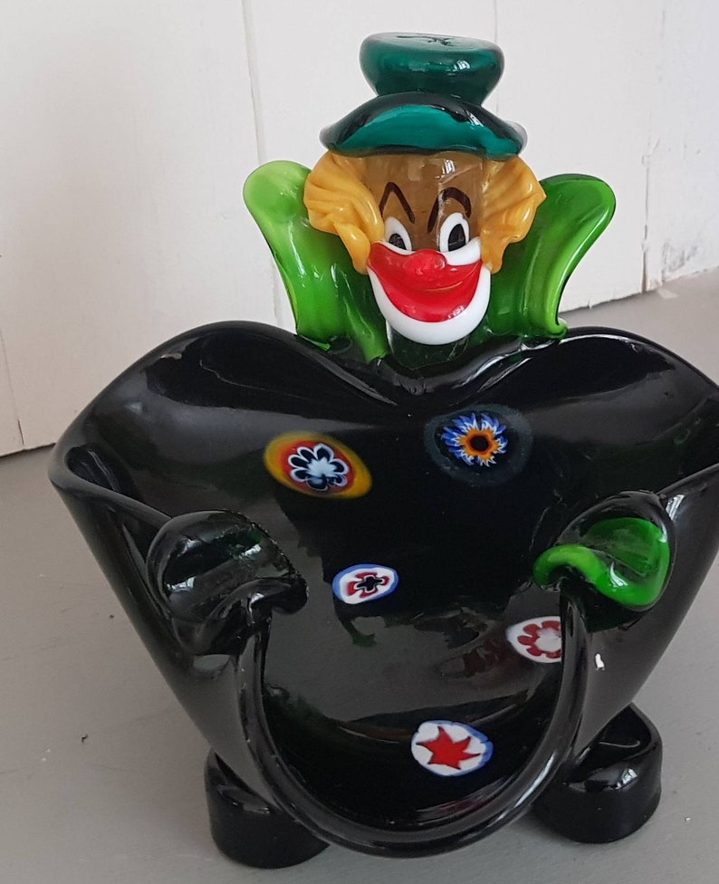 Large Murano Mid Century Art Glass Clown Ashtray Milefiori Etsy UK