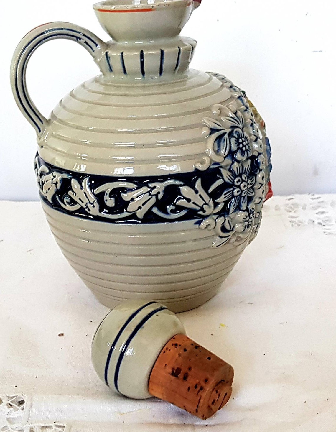 Vintage Ceramic Wine Bottle with stopper featuring traditional Etsy