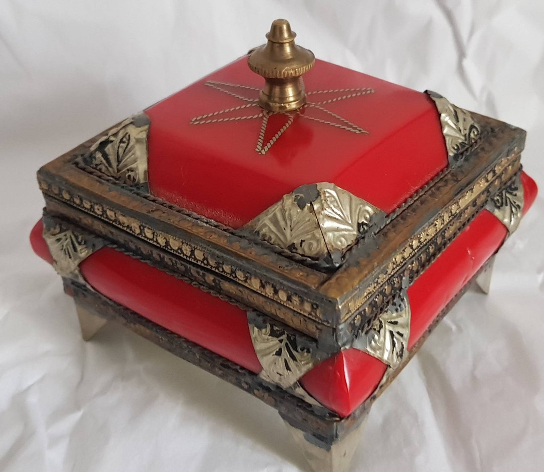 Rare Bakelite Jewelry Box Brass Decor on Corners and Star Etsy