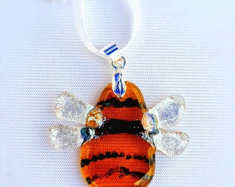 Dichroic bee fused glass pendant and chain/ Suncatcher