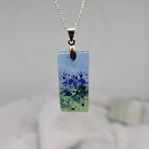 Fused glass bluebell meadow pendant and silver chain