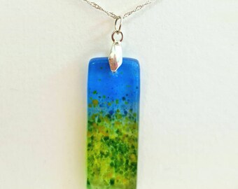 Fused glass buttercup meadow pendant and silver chain
