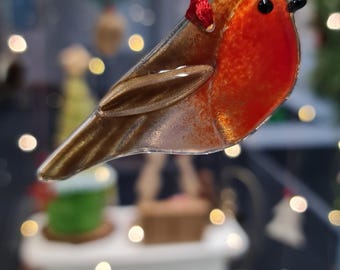 Fused Glass Robin Suncatcher Window Hanger