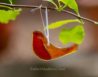 Fused Glass Robin Suncatcher Window Hanger