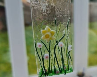 Fused glass Spring flowers suncatcher