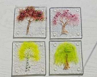 Fused glass tree Coasters (Birch, Cherry trees, Weeping willow)