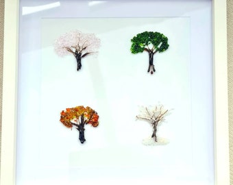 Fused glass tree picture in a frame - four seasons