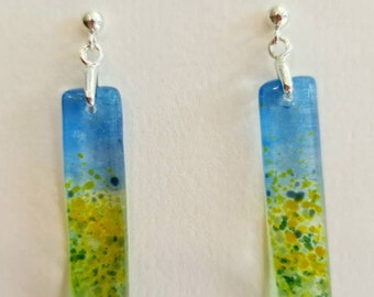 Buttercup meadow earrings fused glass