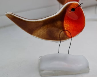 Robin ornament made from fused glass