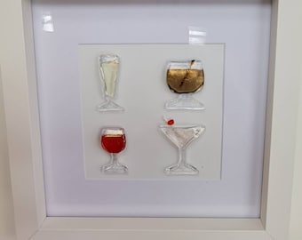 Bar drinks fused-glass picture in a frame