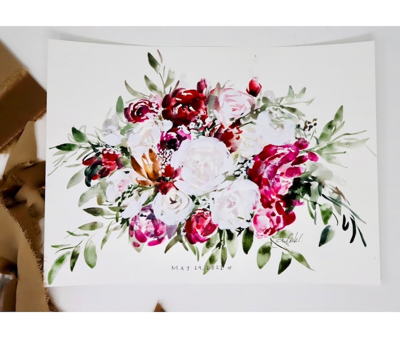 Custom Bridal Bouquet Painting, 11x14, Custom Art, Home Decor, Wedding Gift, Floral Art image 1