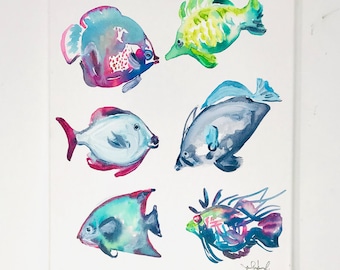 Coastal Collection- Tropical Fish Assortment Art Print, Watercolor Artwork, Beach Home Decor