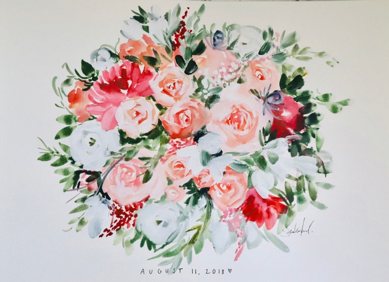 Custom Bridal Bouquet Painting, 11x14, Custom Art, Home Decor, Wedding Gift, Floral Art image 5