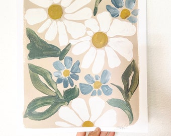 Mid-Century Modern White Watercolor Floral Art Print