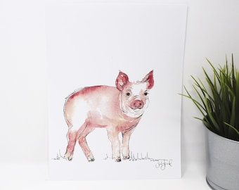 Simple, Little Pig Art Print, 8x10in, Home Decor, Farm Art, Animal Art