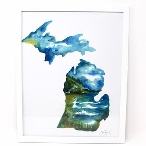 Lake Michigian Art Print- 11 x 14 in, Aquarell Kunst, Küsten Dekor, Lake Kunst