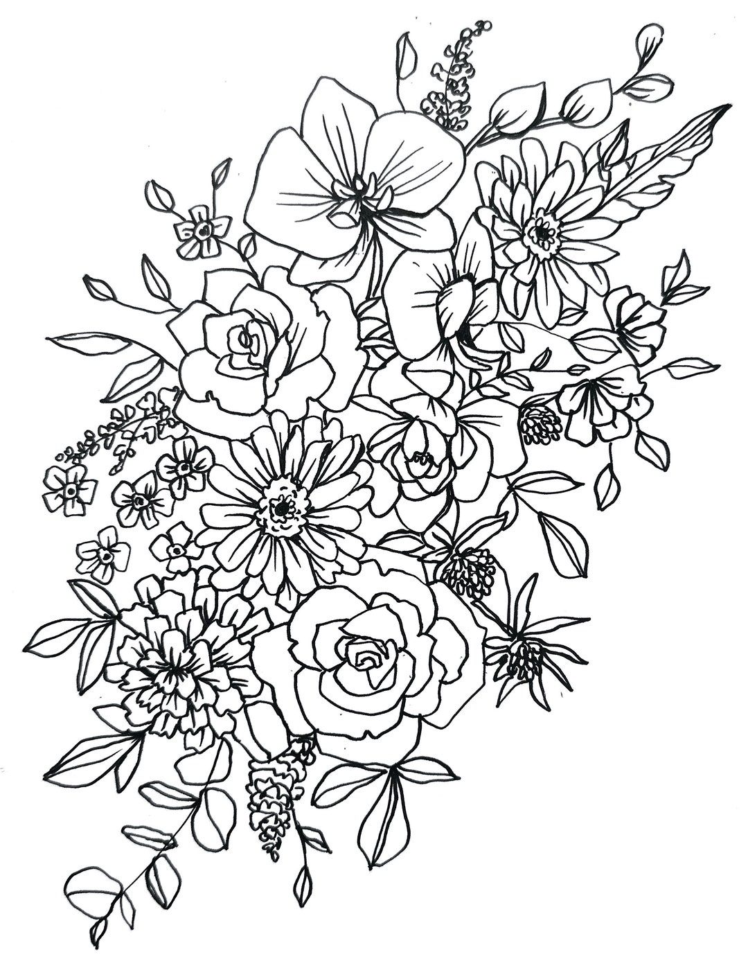 Floral Line Drawing - Etsy