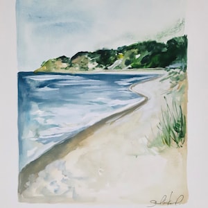 Lámina de playa de 11 x 14 pulgadas (o se puede enmarcar hasta 8 x 10 pulgadas), acuarela del lago Michigan.