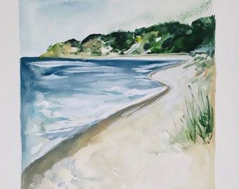 Beach print 11x14in (or could be framed down to 8x10in) watercolor Lake Michigan
