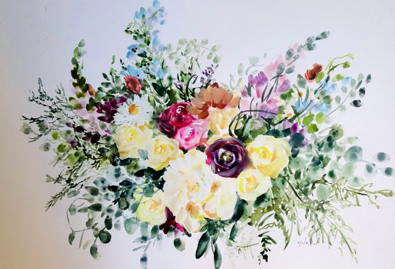 Custom Bridal Bouquet Painting, 11x14, Custom Art, Home Decor, Wedding Gift, Floral Art image 9