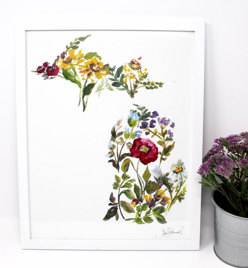 Spring Michigan Art Print 11x14in, Wildflower Artwork, Home Decor, Wall ...