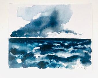 Waves- Simple, Modern Watercolor 11x14 Print, Water Painting, Coastal Art,