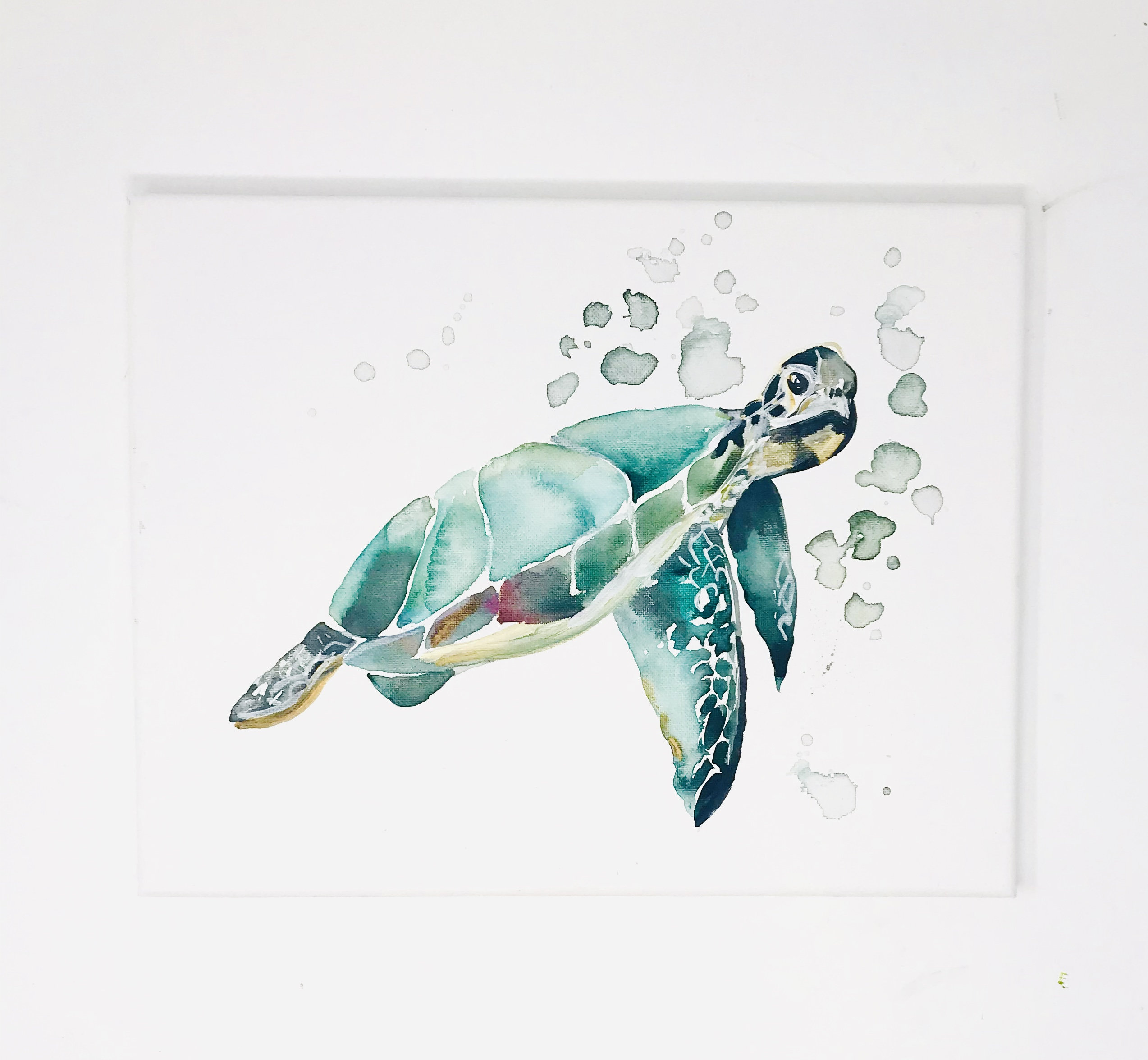 Sea Turtle DIGITAL DOWNLOAD Ocean Painting Cool Tones Impressionist Print Blue Painting Affordable Printable Art Underwater Painting