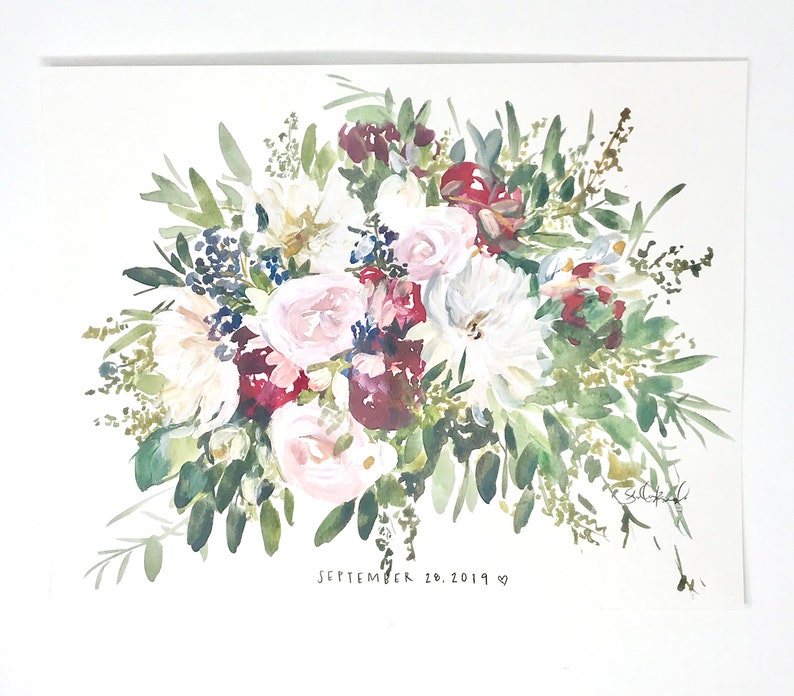 Custom Bridal Bouquet Painting, 11x14, Custom Art, Home Decor, Wedding Gift, Floral Art image 10