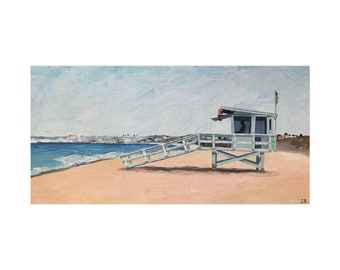 Lifeguard Tower Painting Print | Living Room Wall Decor | Seascape Painting | Coastal Landscape Wall Art | Large Wall Art