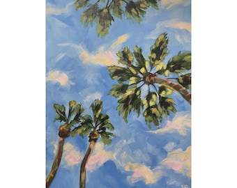 Palm Tree Painting | Living Room Wall Decor | Seascape Painting | Colorful Beach Painting |Coastal Landscape Wall Art | Large Wall Art