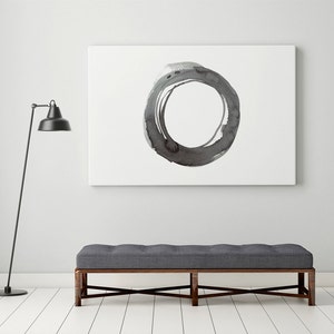 Enso, Abstract Printable Art, Contemporary Art, Watercolor Abstract Art, Horizontal Print, Horizontal Art, Zen Wall Art, Black White Art image 2