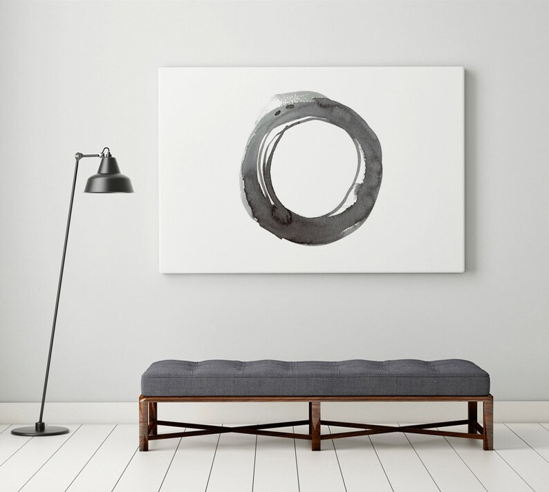 Enso, Abstract Printable Art, Contemporary Art, Watercolor Abstract Art, Horizontal Print, Horizontal Art, Zen Wall Art, Black White Art image 2