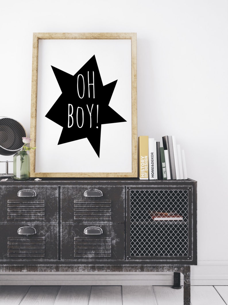 Nursery Illustration Boys Room Decor Oh Boy Nursery Quote Etsy