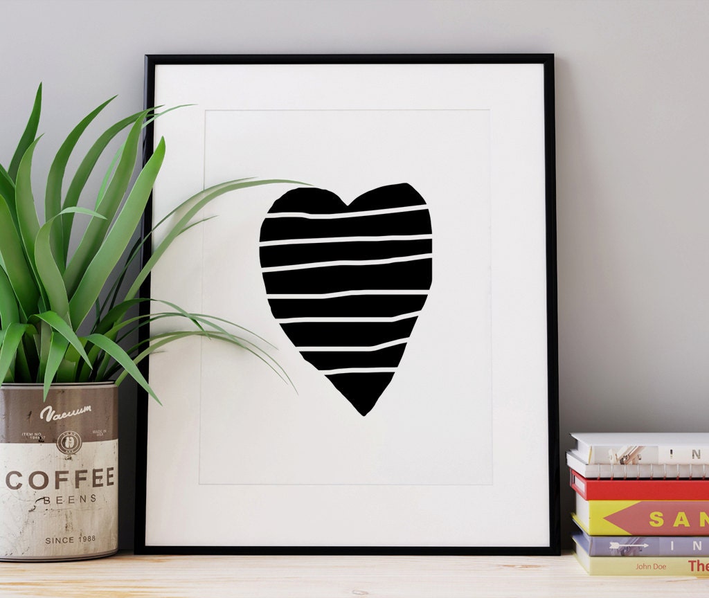 Heart Printable, Nursery Illustration, Large Nursery Art, Black and ...