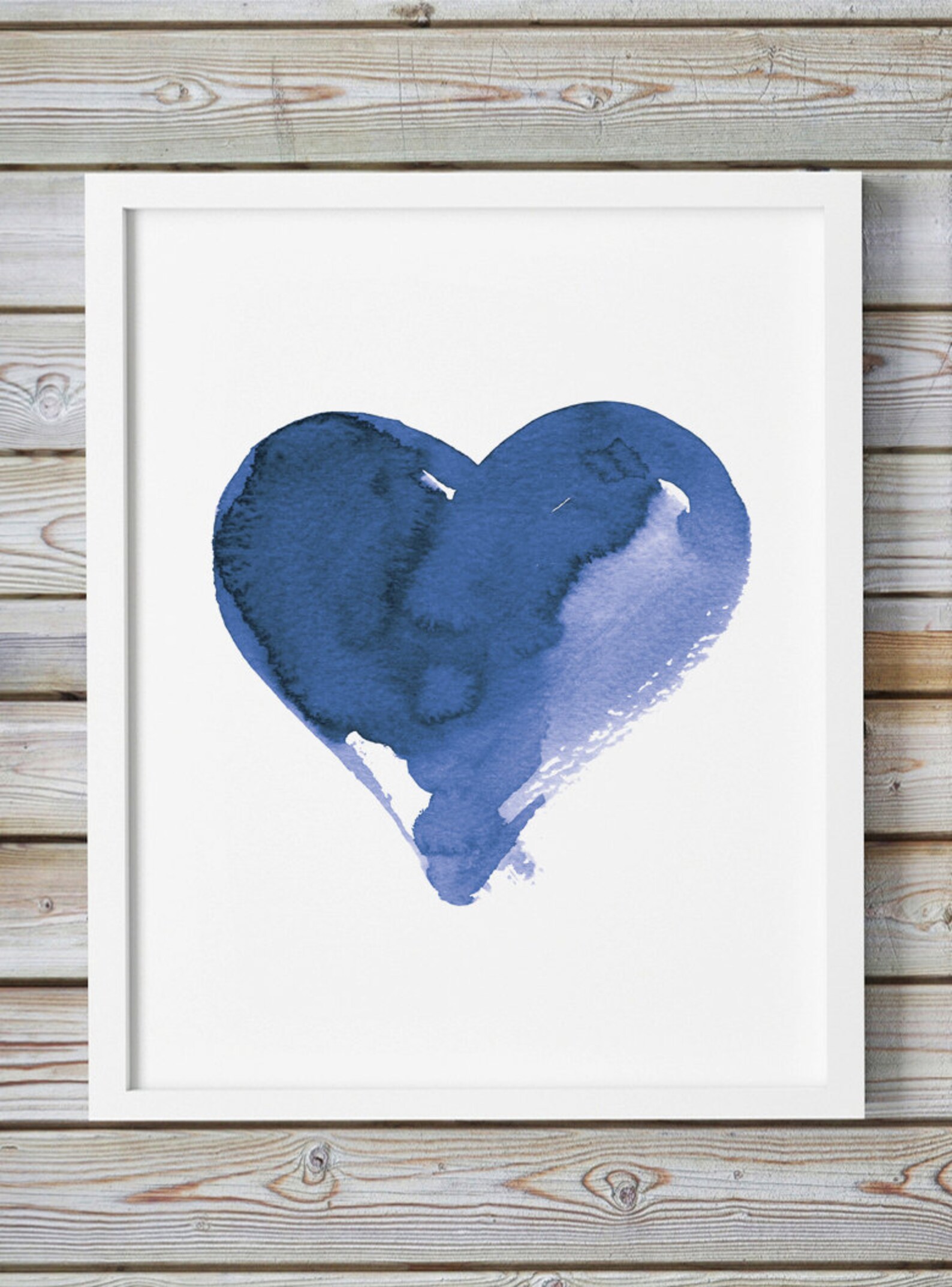 Printable Heart, Nursery Decor, Watercolor Painting Blue Indigo Navy