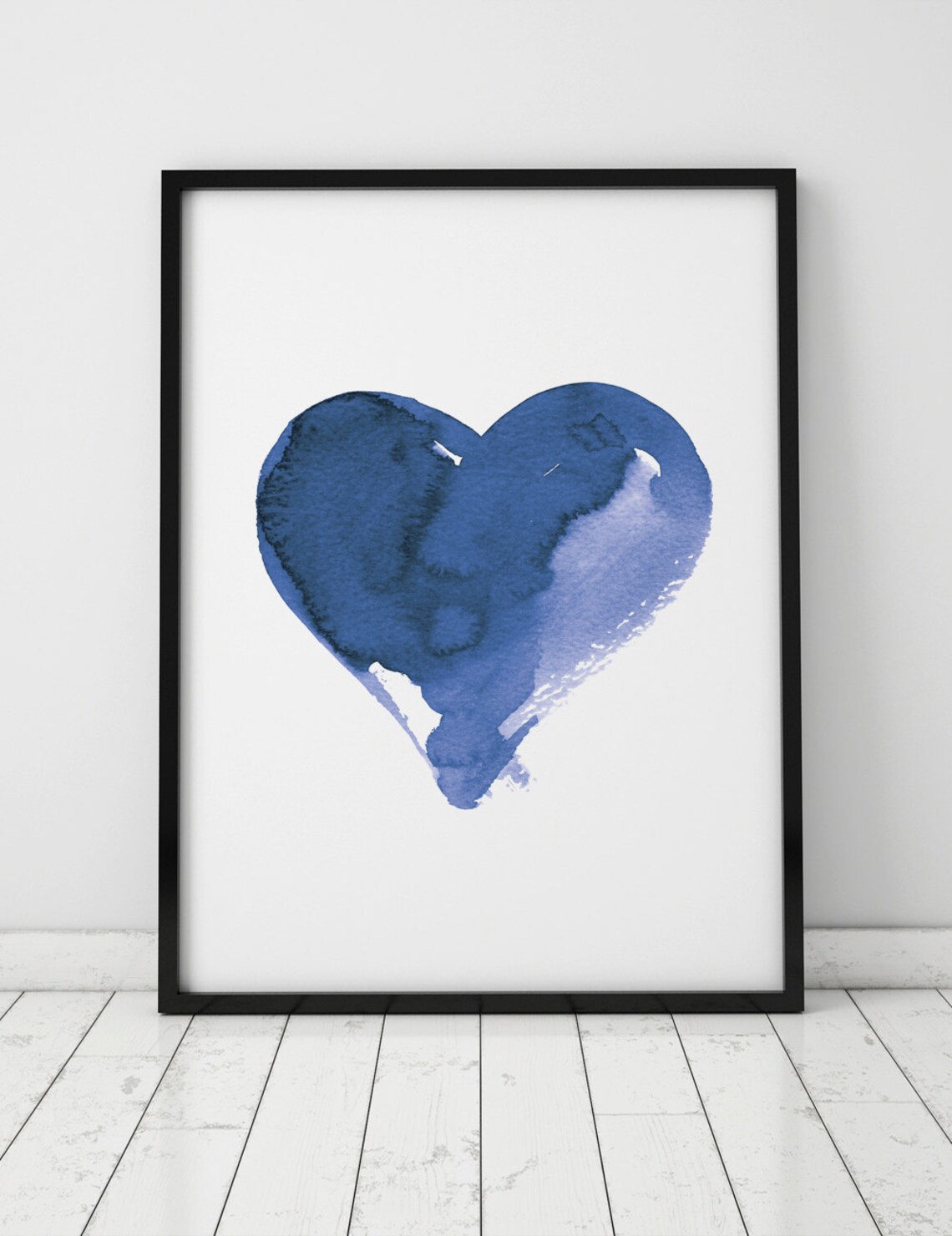 Printable Heart, Nursery Decor, Watercolor Painting Blue Indigo Navy