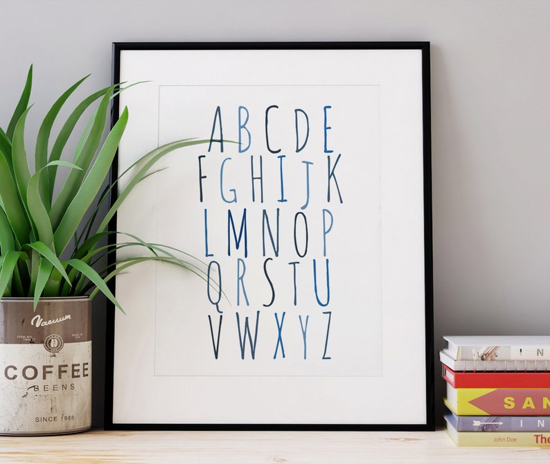Nursery Alphabet Printable ABC Wall Art Navy Blue Nursery Etsy