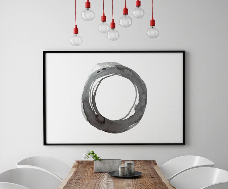 Enso, Abstract Printable Art, Contemporary Art, Watercolor Abstract Art, Horizontal Print, Horizontal Art, Zen Wall Art, Black White Art image 5