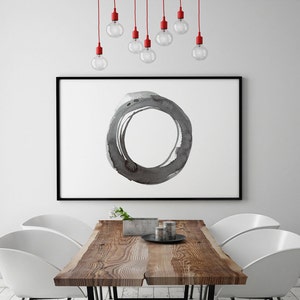 Enso, Abstract Printable Art, Contemporary Art, Watercolor Abstract Art, Horizontal Print, Horizontal Art, Zen Wall Art, Black White Art image 1