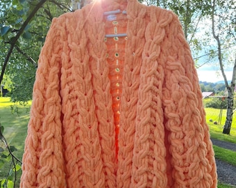 Orange Oversize Cardigan, Plush Сardigan, Soft Cardigan for women, Voluminous Cardigan, Fluffy Cardigan, size S