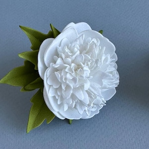 Handcrafted White Peony Hair Accessory for Weddings - Floral Hair Band or Clip