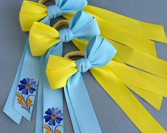 Handmade Hair Bow - Ukrainian Flag Colors, Handmade Ukrainian Hair Bow: Vibrant Yellow & Blue