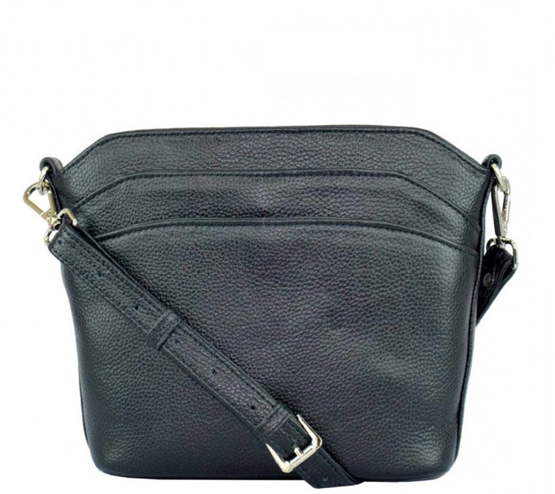 Black Leather Shoulder Bag Bag With Many Pockets Women's Etsy