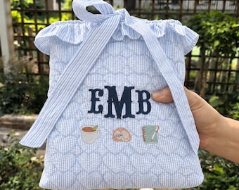 Personalized Embroidered Book Sleeve | Custom Name Quilted Book Cover | Ruffle Reader Pouch Gift for Book Lover