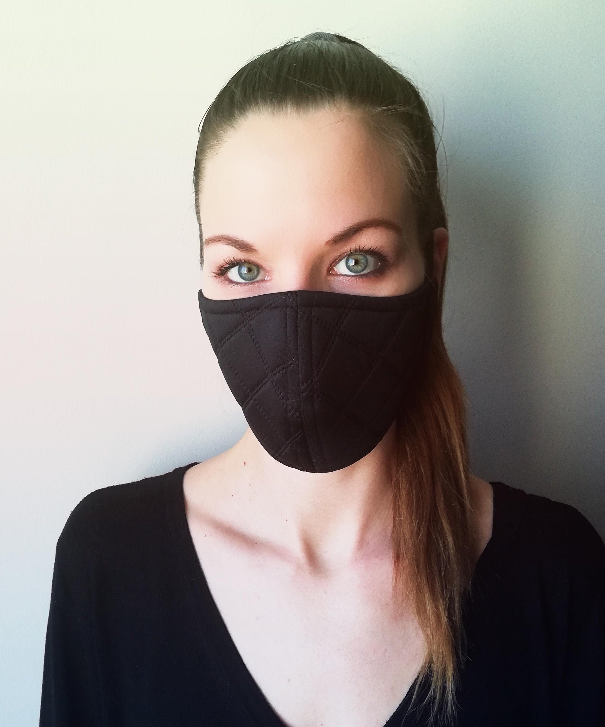 UNISEX neoprene black or Rose Pink CHECKED QUILTED  Face mask Handmad…