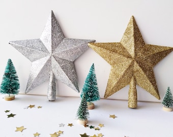 19cm Christmas Gold or Silver Glitter Star Tree Topper, Christmas Decoration, Blue, Bronze, Red Tree Star Christmas Ornament