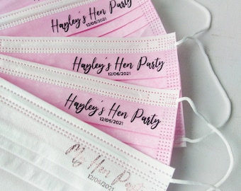 Disposable Personalised Wedding Face Masks for Your Guests, Hen, Stag, Bachelorette, Bachelor Party with date, Unreuseable,