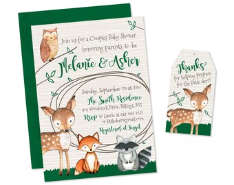 Woodland Animals Couples Baby Shower Invitation & Favor Tag