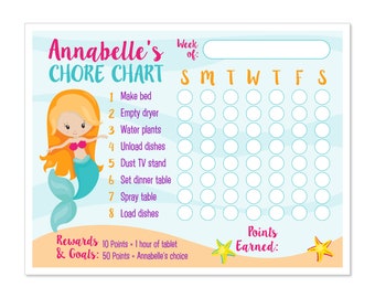 EDITABLE Mermaid Themed Chore Chart