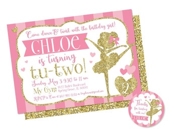 Tu-Two Ballerina Birthday Invitation & Favor Tag